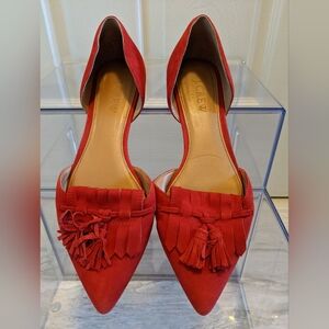 J.Crew Women's D'Orsay Red Suede Tassel Pointed Toe Flats Sandals Size 6